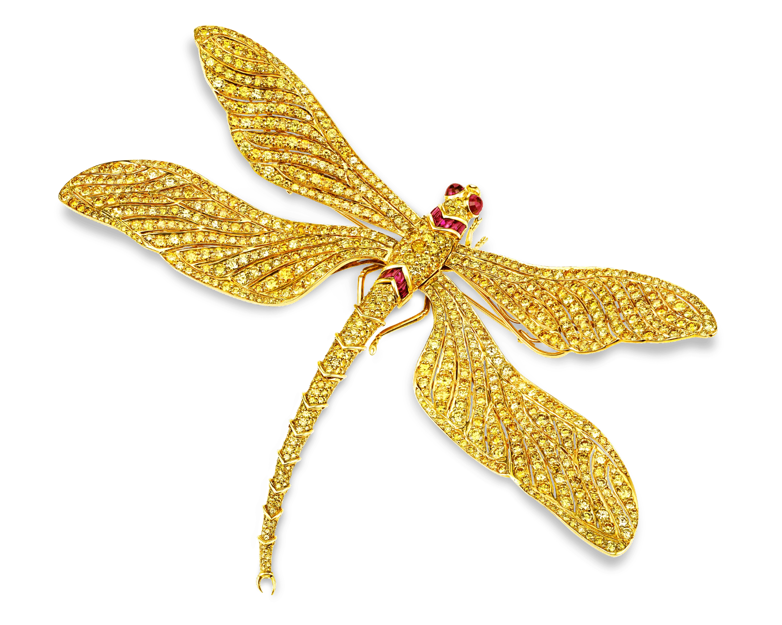 Fancy Vivid Yellow Diamond Dragonfly Brooch