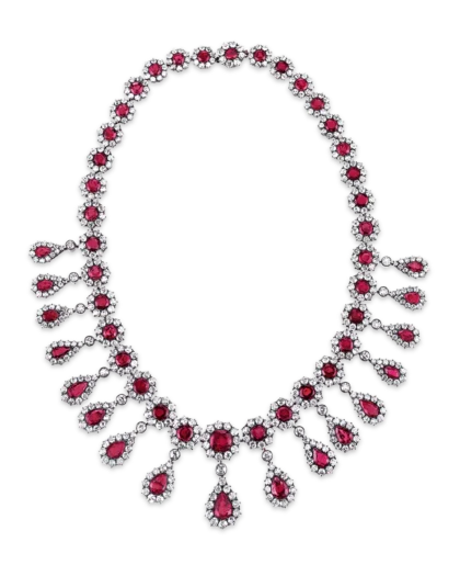 Antique Burma Ruby and Diamond Necklace