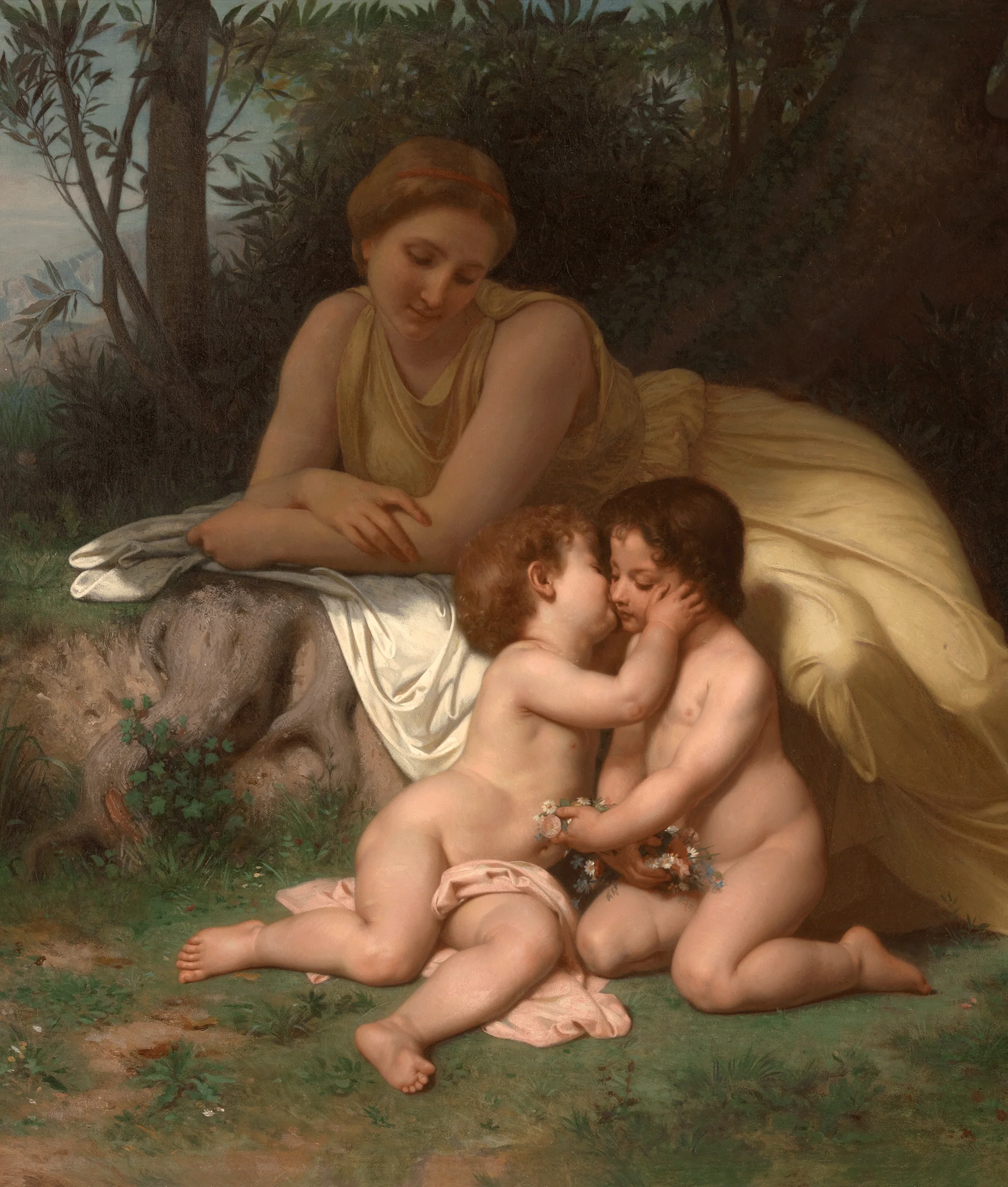 Young Mother Contemplating Two Embracing Children by William-Adolphe Bouguereau - Image 4